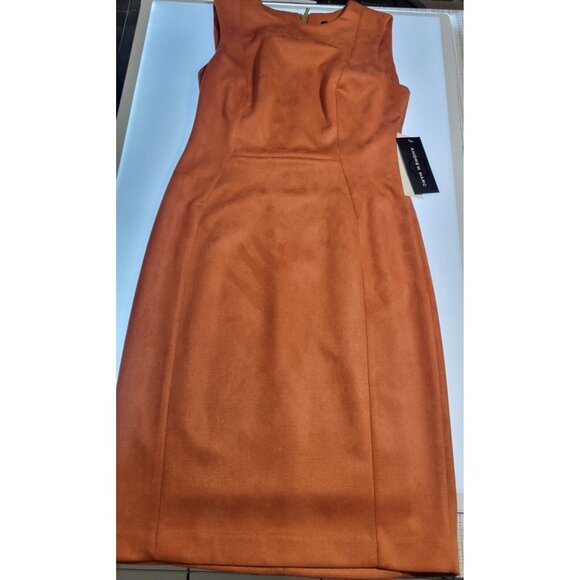 Andrew Marc New York Faux Leather Sheath Dress Brown Sleeveless Women’s Size 12 - Picture 7 of 16